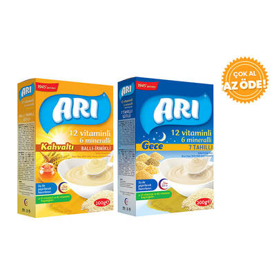 Arı Honey & Milk Semolina Breakfast Rice Flour 200 g + Arı Milk 7 Grain Night Rice Flour 200 g - 1