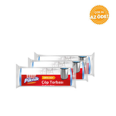 Piknik Standart Çöp Torbası Orta Boy 15'li 3'lü - 1